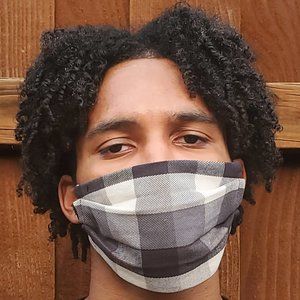Plaid Blk/WhtHandmade Cotton Face Mask,Reuse/Wash